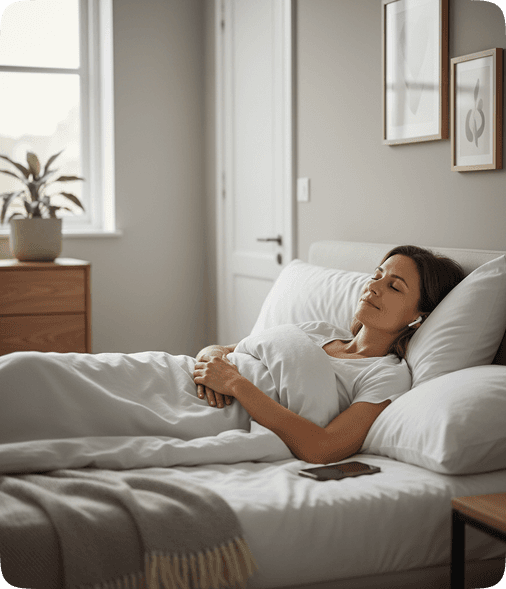 Person listening to Mind Motivations in bed before sleep