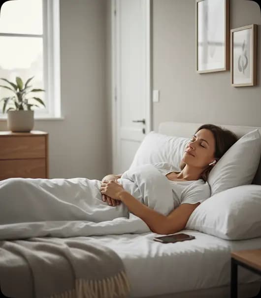Person relaxing comfortably in a calm environment